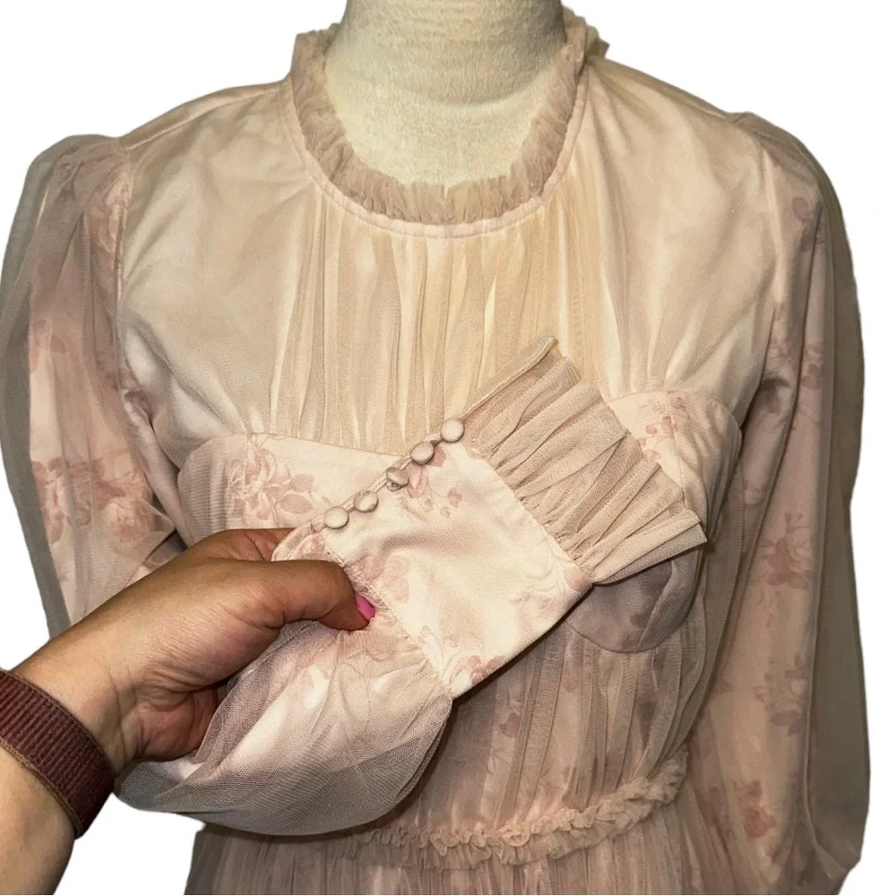 Ivy City Co Blush Pink Floral Tulle Maxi Dress - Picture 13 of 16